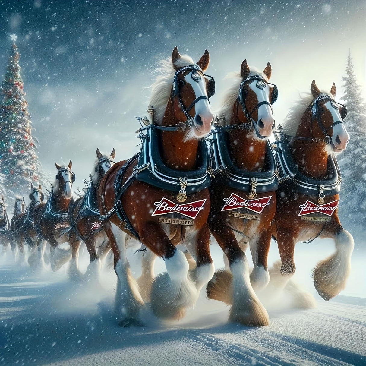 5D Christmas Diamond Painting Kits for Adults, Christmas Diamond Art Kits for Adults Beginner, DIY Full Drill Clydesdale Horse Winter Diamond Dot Gem Painting for Home Wall Decor 13.78x13.78inch BYGFHLYW