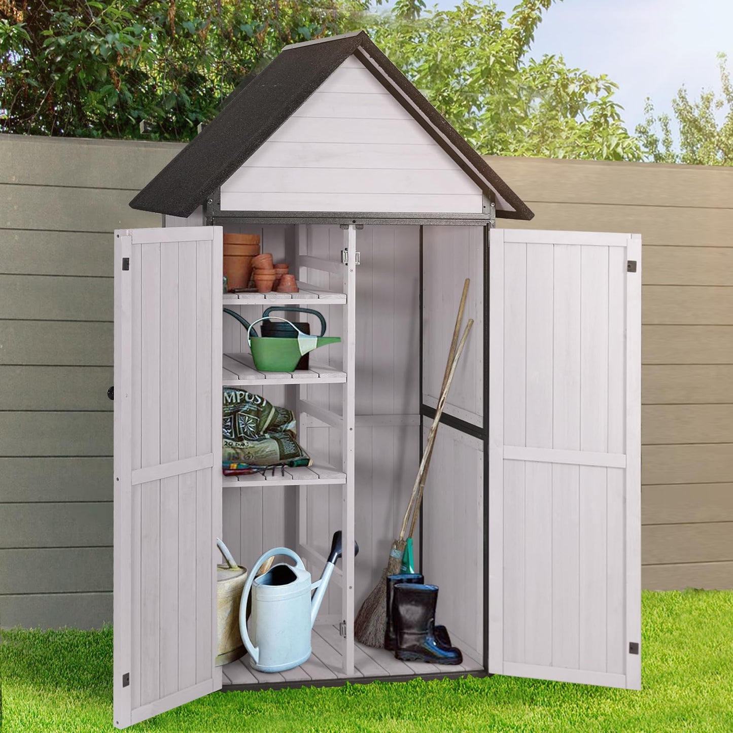 Sheds Outdoor Storage,Garden Shed with Metal Frame Structure and Adjustable Shelves,Large Capacity Storage Tool Cabinet Box for Backyard Garden Patio Lawn (Off White)