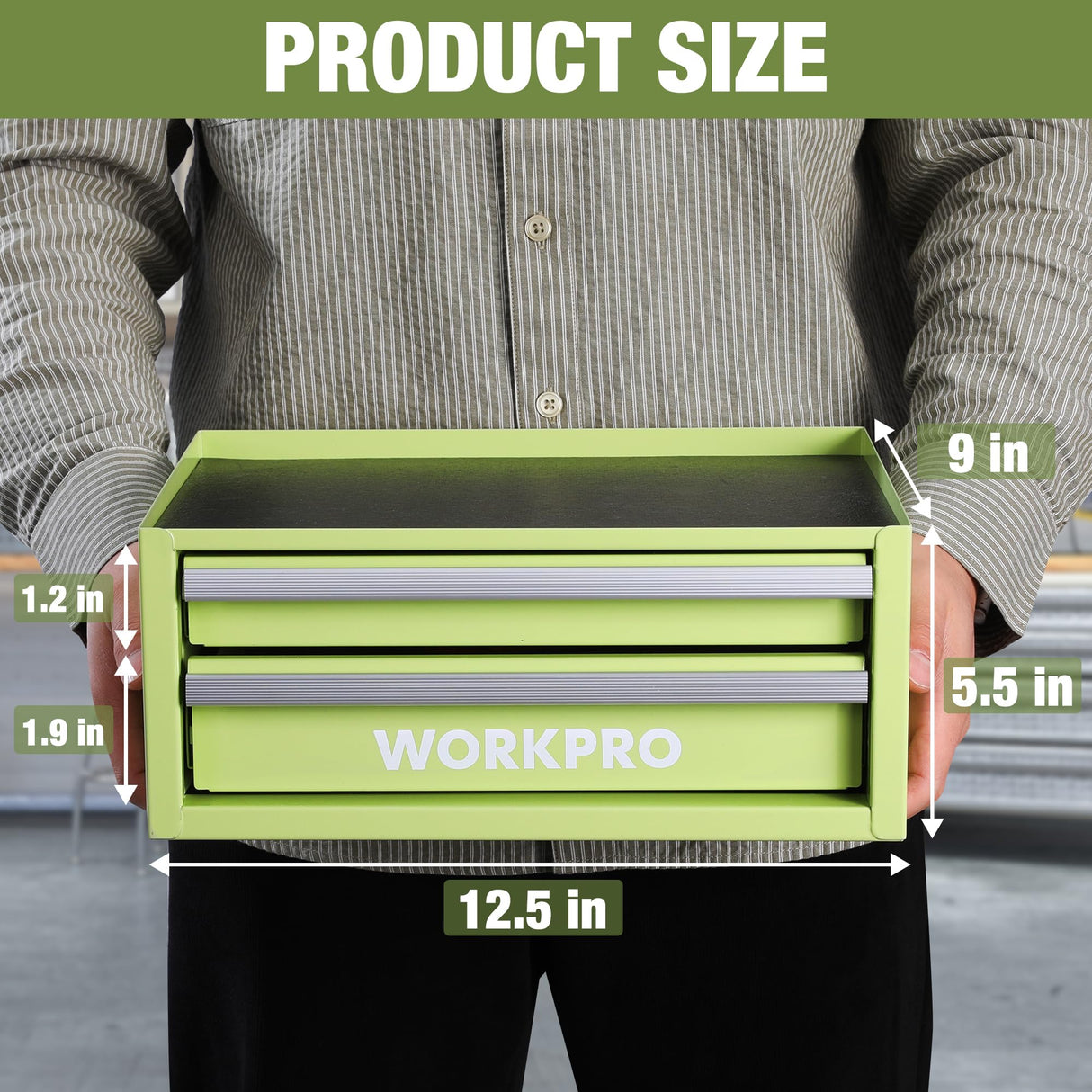 WORKPRO 12.5" Mini Tool Box with 2 Drawers & 1 Open Top Storage, Small Metal Tool Chest with PVC Liners & PP Feet Pads, Cold Rolled Steel Toolbox with Drawer Liners & Magnetic Tabs WORKPRO
