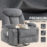 KCREAM Recliner Chair,Rocking Chair with Massage & Heat, 360° Swivel Rocking Chair for Adults, Manual Rocker Recliner with Cup Holders for Living Room, Bedroom, Nursery,Light Gray KCREAM