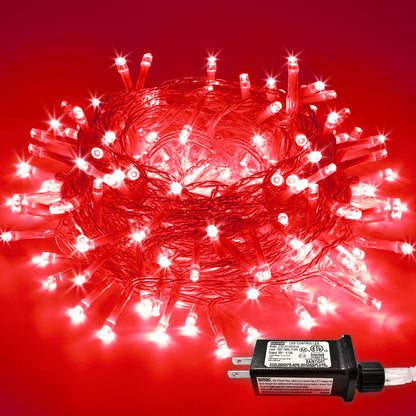 JMEXSUSS Red Christmas Decor Lights Clear Wire, 66ft 200 LED Red Christmas String Lights Outdoor Indoor, 8 Modes Red String Twinkle Fairy Lights Plug in for Christmas Tree Room Party Xmas Decorations