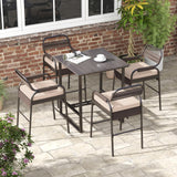 Tangkula 5-Piece Patio Rattan Bar Set, Counter Height Square Table with 4 Wicker Counter Stools, All-Weather Tabletop, Cushioned Outside Dining Set for Poolside, Backyard (Brown) Tangkula