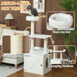PawHut Cat Tree with Litter Box Enclosure, 2-in-1 Cat Tower for Indoor Kittens with Scratching Posts, Bed, Climbing Platforms, Modern Style Pet Furniture, White PawHut