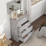 FTZxHKLX Farmhouse 4 Drawer Dresser for Bedroom, Tall Bedroom Dresser with Large Drawer & Silver Handles, Wooden Storage Organizer Cabinet Chest of Drawer for Closet, Living Room, Hallway, Wash Grey FTZxHKLX