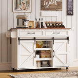 IRONCK Kitchen Island with Storage, Rolling Kitchen Island Cart with Drop Leaf Countertop, Island Table for Kitchen with Pull-Out Shelf, Barn Doors, for Dining Room, Home Bar, White IRONCK