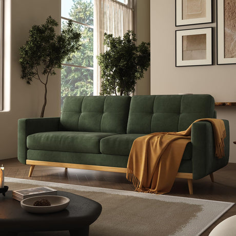 67.7” Loveseat Sofa, Mid Century Modern Decor Love Seat Couches for Living Room, Button Tufted Upholstered Small Couch for Bedroom, Solid and Easy to Install Love Seats Furniture (Green, 67.7inch) WoodArtSupply