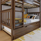 Max & Lily Bunk Bed, Twin-Over-Twin Bed Frame for Kids with Trundle, Walnut Max & Lily