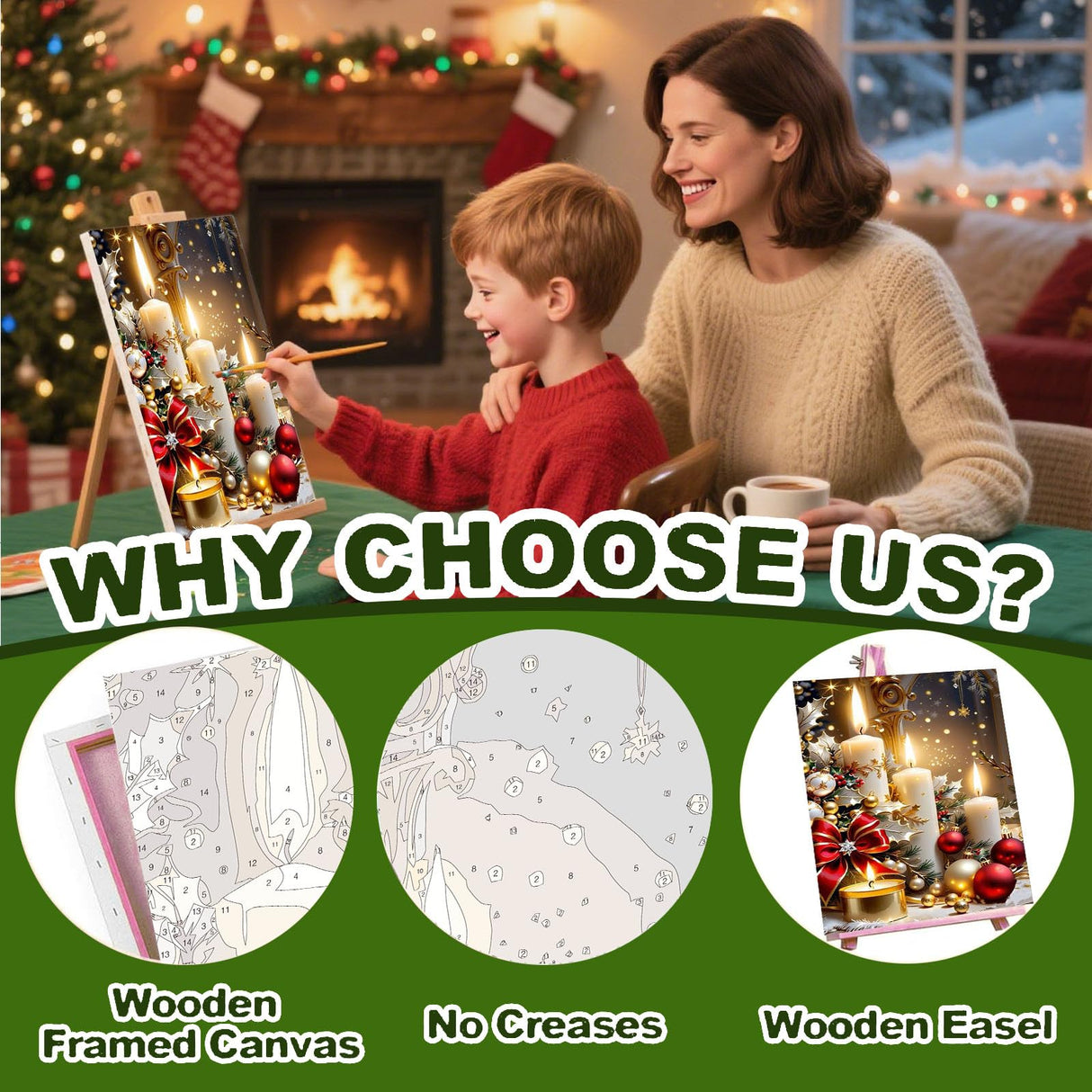 4 Pack Paint by Numbers Kit for Adults - Wooden Easel, Christmas Paint by Numbers with Frame, Christmas Adult Painting by Number Kits on Canvas, Easy Oil Painting Arts Gift Wall Decor 8x12inch cviokrdu