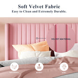Allewie King Size Velvet Bed Frame/Vertical Channel Tufted Wingback Headboard/Upholstered Platform Bed/Strong Wooden Slats/No Box Spring Needed/Easy Assembly/Pink Allewie