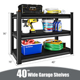 Rufokisa 40" W 3-Tier Garage Shelving Heavy Duty, 1500LBS Loads Garage Storage Shelves, Metal Shelving Units and Storage Racks, Industrial Utility Shelf Heavy Duty,40" Wx16 Dx36 H, Black Rufokisa