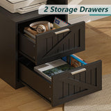 YOMILUVE 63" Farmhouse L Shaped Desk with Drawers & Storage Shelf, Corner Computer Desk with Power Outlets for Home Office, Executive Desk with Monitor Stand, Printer Shelf, Black YOMILUVE