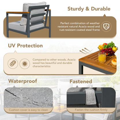 Devoko 4 Pieces Patio Furniture Sets Outdoor Conversation Set Acacia Wood Sofa Set with Coffee Table Thicker Sponge Cushion