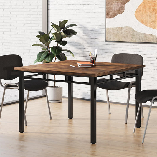 Tribesigns Conference Table Meeting Table for Office Conference Room, 39.4”L x 39.4”W Square Meeting Seminar Table Small Boardroom Table with Metal Frame Wood Tabletop for 4 Person, Black Rus - WoodArtSupply