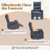 Manual Swivel Rocker Recliner Chair for Adults, Overstuffed Reclining Glider Chair for Nursing with Vibration Massage & Heat, Living Room Rocking Recliner 3-Stage backrest, Chenille Fabric Blue EZZUP