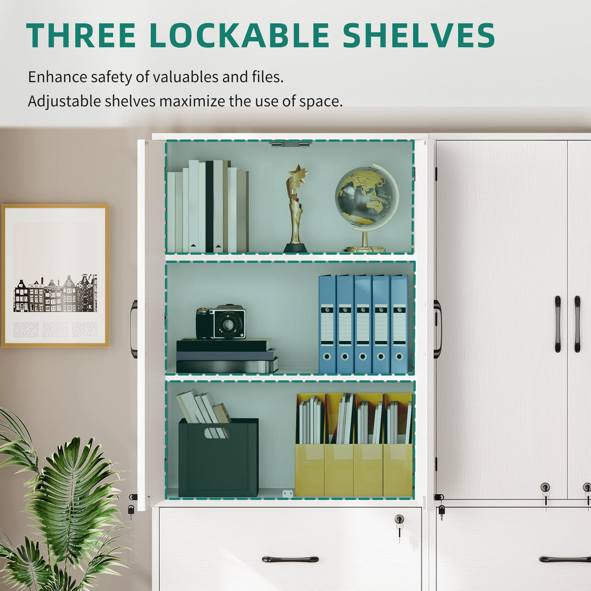 YITAHOME Wood File Cabinets, Heavy Duty Garage Tool Cabinets with Doors & Adjustable Shelves, Big Storage Filing Lockers for Home Office, Living Room, Pantry, Gym, Basement, Warehouse, White YITAHOME