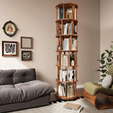 IUNVR 6 Tier Bookshelf Tower, 360° Solid Wood Spinning Bookcase with Swivel Wheels, Floor Standing Book Shelf for Small Space, Bookshelf for Home Office Study Room Bedroom Living Room IUNVR