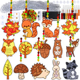 Winlyn 28 Sets Woodland Creatures Suncatchers Ornaments Decorations DIY Window Paint Art Suncatchers Fall Craft Kits Autumn Forest Animals Sun Catchers for Kids Holiday Classroom Activity Art Project Winlyn