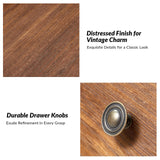 HULALA HOME Farmhouse End Table with Charging Station, Solid Wood Nightstand with Drawer Shelf, Side Table with Pull-Out Shelf (Walnut) HULALA HOME