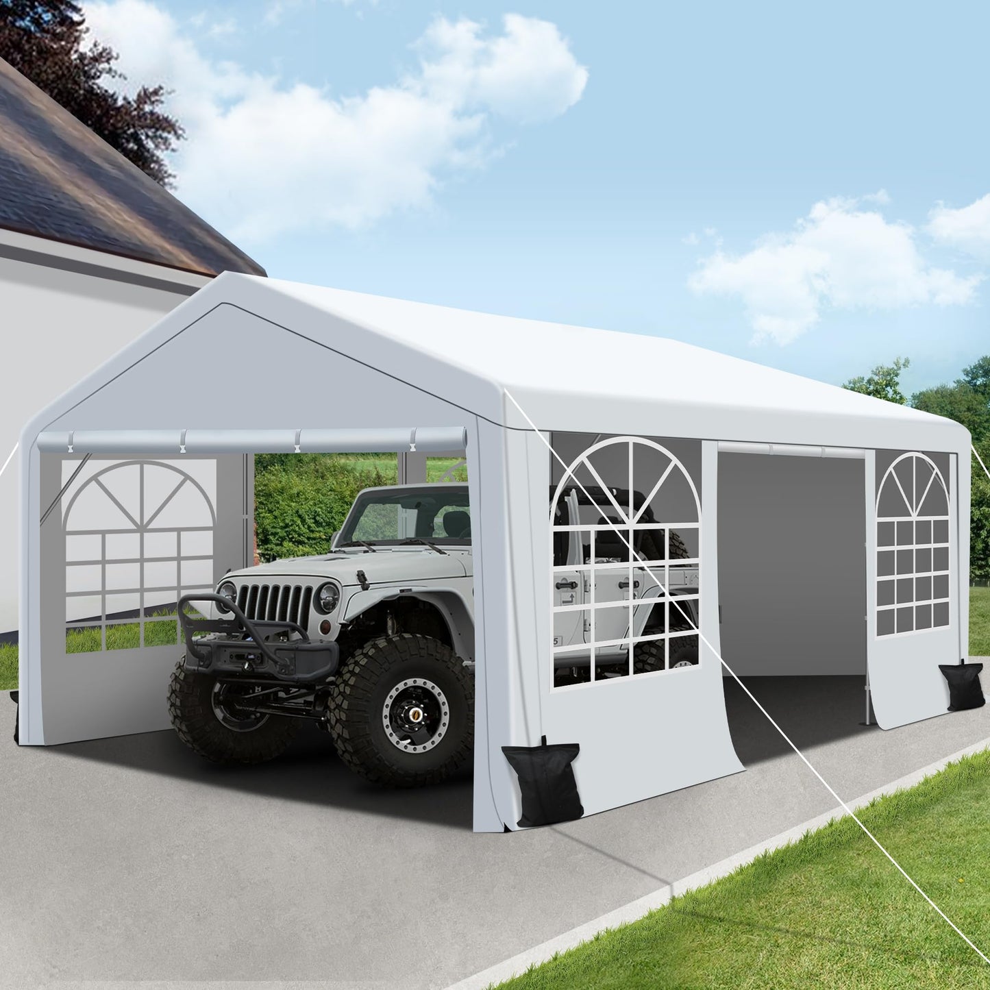 Raysfung 13 x 20Ft Heavy Duty Carport, Portable Garage Shelter Outdoor Wedding Tent with Removable Sidewalls Event Shelters Canopy for Party