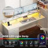 Huuger 63 Inch Computer Desk with Power Outlets and LED Lights, Gaming Desk with 4 Drawers, Office Desk with Monitor Stand, Study Desk Work Desk for Home Office, White Huuger