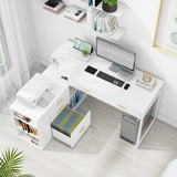 L Shaped Desk with 5 Drawers Modern Executive Desk Wood Home Office Desk with Adjustable Shelves, 55 Inch Large Computer Desk Writing Table with File Storage Cabinet for Home Office Halitaa