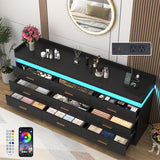 9 Drawer Dresser with LED Light and Charging Station, 63" Modern Chest of Drawers for Closet, Wide Drawer Organizer Cabinet for Bedroom, Living Room, Entryway, Hallway, Black Hlivelood