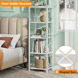 Furologee White Bookshelf 5 Tier Bookcase, Tall Narrow Bookshelves, Modern Freestanding Shelf Units, Metal and Wood Display Storage Corner Shelves Organizer for Bedroom, Living Room, Office, Bathroom Furologee