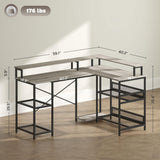 HOMCOM L Shaped Desk with LED Lights and Power Outlets, 59" Gaming Desk with Monitor Stand and Storage Shelves, Corner Computer Desk for Home Office, Small Space, Distressed Gray HOMCOM