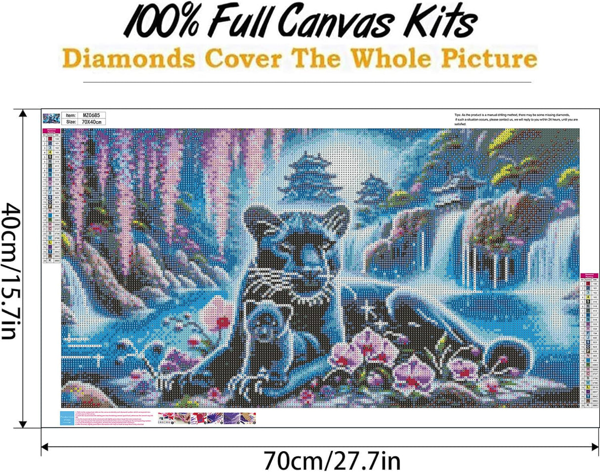 Ekuxom Large Diamond Art Kits for Adults, Waterfall Large Animal Diamond Painting Kits, Round Full Drill Leopard Diamond Dots Paintings Gem Crafts Wall Art Decor Gifts 27.5 X 15.7 inch Ekuxom