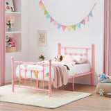 VECELO Twin Size Metal Platform Bed Frame with Headboard and Footboard, Heavy Duty Slat Support/No Box Spring Needed Mattress Foundation/Underbed Storage Space, Victorian Style VECELO