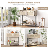 Giantex Console Table with Rattan Drawers - 31.5" Entryway Table w/ 2 Drawers & Open Storage Shelf, Metal Frame, Boho Style Long Sofa Side Table, Narrow Entry Table for Living Room Foyer Hallway Giantex