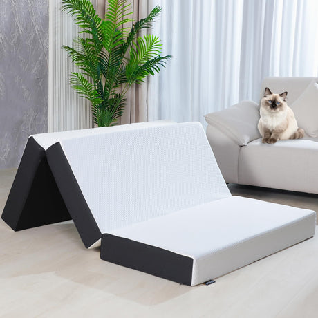 Roxzo Memory Foam Folding Mattress,6 inch Twin Tri-Folding Memory Form Mattress, Portable Trifold Mattress Topper with Washable Cover, Non-Slip Bottom Camping Mattress Guest Bed, 75"x38"x6" Roxzo