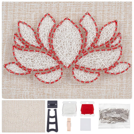 INFUNLY DIY Lotus Flowers String Art Kit for Adults, 9x6.2 inches, Modern Floral Wall Art, Easy to Make DIY Nail String Art Kit with Instruction, Multicolor, Unisex, Non-Foldable INFUNLY