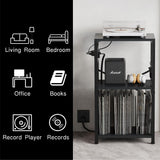 YAKANJ End Table with LED Light,Record Player Stand with Charging Station,Vinyl Records Storage,Turntable Stand Albums Storage for Music Room Studio-Industry Black YAKANJ