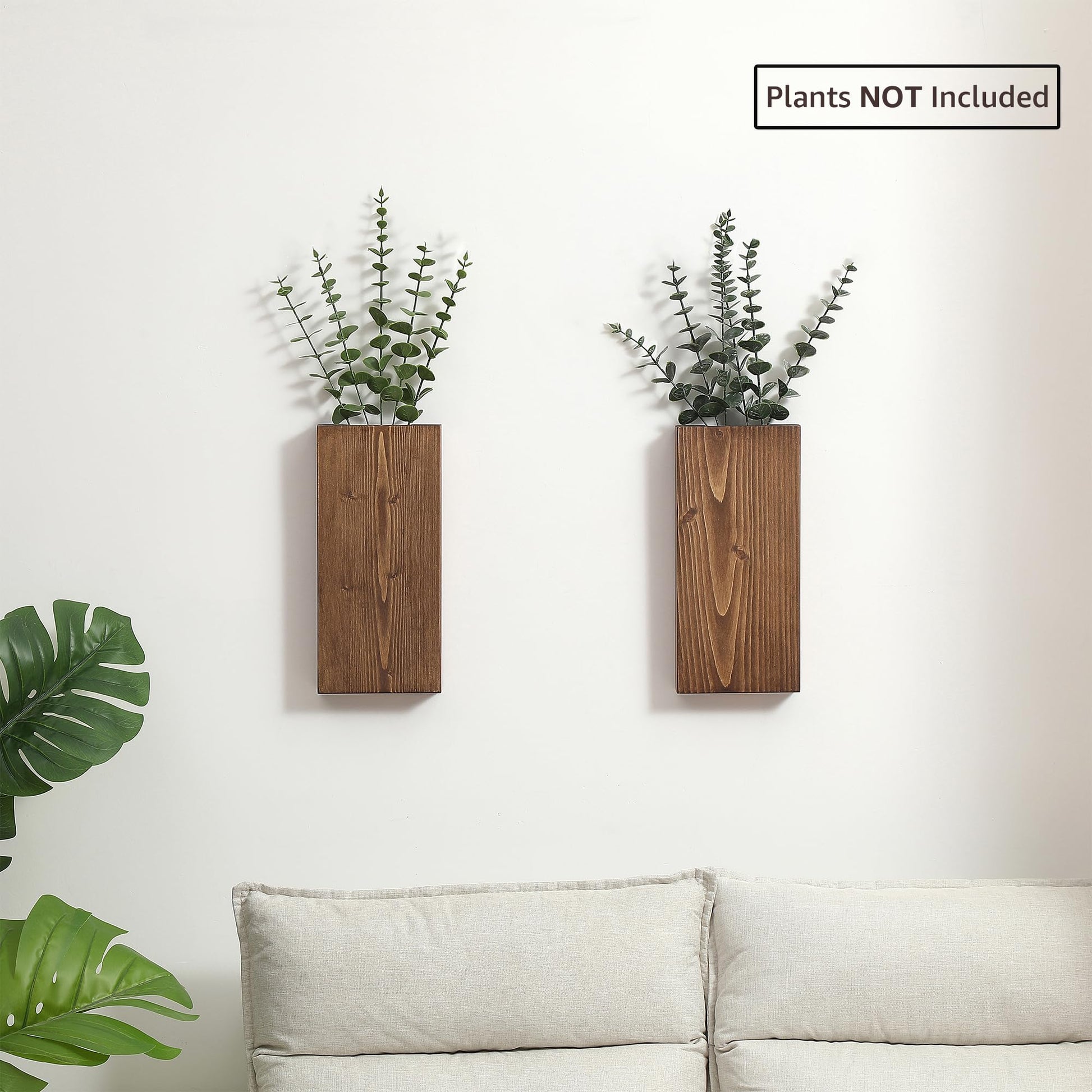 GRID FORTE Wood Wall Planter Set of 2, Wood Wall Pocket for Greenery and Dried Flowers, Indoor Wood Hanging Vase, Modern Farmhouse Wall Decor for Eucalyptus Stems Decorations (Walnut) - WoodArtSupply