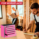 P.I.T. Mini Pink Tool Box, Portable 5-Drawer Micro Roll Cab Steel Tool Box with Liner, Pink Small Tool Case for Tools Storage, Home DIY P.I.T.