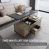 Guyii 38.97" Lift-Top Coffee Table with 4 Stools, 3-in-1 Multi-Functional Center Table, Expandable Dining Table for Living Room, Lift Tabletop Coffee Table with Hidden Storage Compartment, Grey Guyii