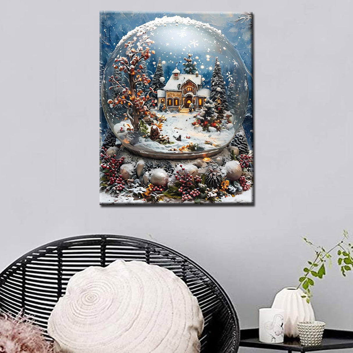 Christmas DIY Paint by Numbers for Adults and Kids Pictures Snow House in Glass Paint by Number Kit on Canvas with Brushes and Pigment for Beginners Home Wall Decor Gifts 16"x20" (Frameless) Aihonmin