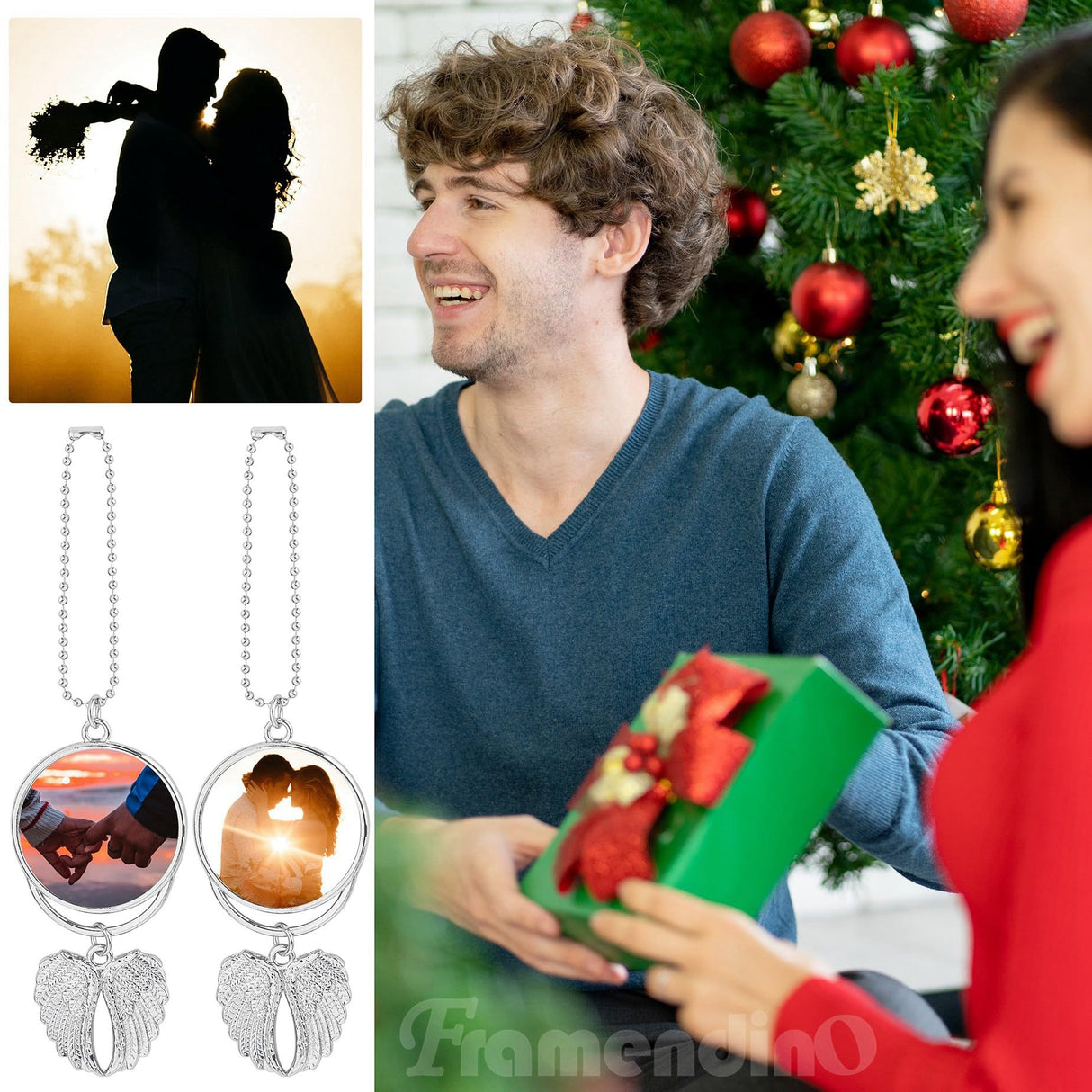 Framendino, 10 Pack Silver Angel Wing Pendant Car Hanging Ornament with Sublimation Blank Heat Transfer Photo for Home Window Framendino