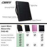 Case-it Executive Zipper Padfolio with Removable 3-Ring Binder and Letter Size Writing Pad, Pebbled Faux Leather Black (PAD-40) Case it