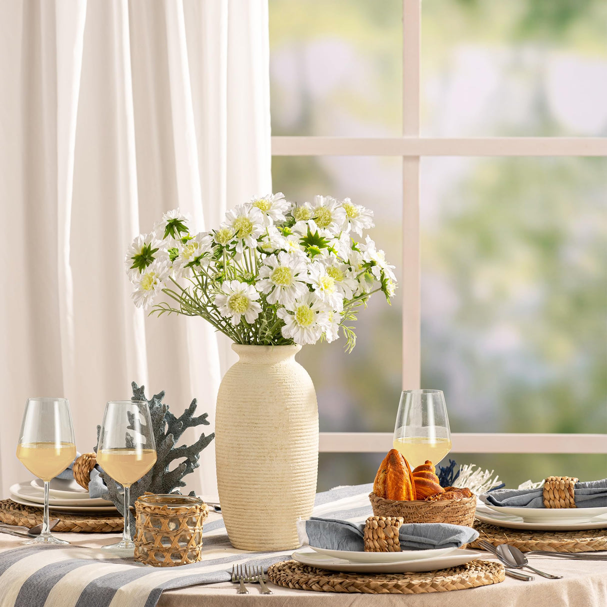 Ceramic Flower Vase, 12.5" Large Rustic Farmhouse Vases Home Decor Tall Pottery Decorative Pampas Vase for Table Living Room Entryway Mantel Bookshelf Bedroom Bathroom Kitchen-White ooit