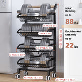 COVAODQ Snack Cart with Wheels 4-Tier Adjustable Fruit Rack Fruit Vegetable Basket Cart Metal Wire Storage Cart Rolling Pantry Utility Kitchen Cart COVAODQ