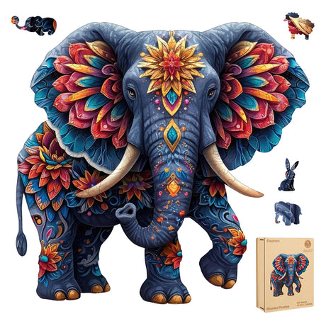 delobil Elephant Wooden Puzzles for Adults, Jigsaw Puzzles 500 Pieces, Unique Shape Puzzles with Wooden Box, 16.7" x 16.1" Royal Size Family Game Gift, Fun Challenging Puzzles for Adults and Kids delobil