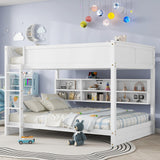 Harper & Bright Designs Queen Over Queen Bunk Bed with Built-in Storage Cabinets, Charging Station, Ladder and Safety Guardrails, Solid Pine Wood Bunk Bed, White Harper & Bright Designs