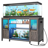 Hlivelood 55-75 Gallon Fish Tank Stand with Power Outlet&LED Lights, Heavy Duty Metal Aquarium Stand for 2 Fish Tank Accessories Storage, Suit for Turtle Tank, Reptile Terrarium, 880lbs Capacity, Grey Hlivelood