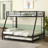 Giantex Twin Over Full Bunk Bed with Trundle, Heavy-Duty Metal Triple Bunk Beds w/Two Side Ladders & Safety Guard Rail, 3 in 1 Bunk Beds for Kids Teens, No Box Spring Needed, Black Giantex