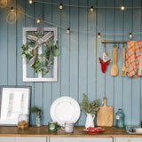 2 Pieces Farmhouse Wall Decor Wood Window Frame with Eucalyptus Wreath Rustic Farmhouse Decor Living Room Farmhouse Wall Art Plaid Bow Wood Window Decor Wooden Wall Pediments, 13. 8 x 8.9 Inch, White Namalu