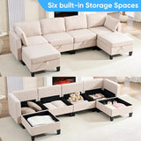 Mjkone 109" Width Modular U Shaped Sofa Couch with Storage, Convertible Sectional Couches for Living Room Sets Furniture with Reversible Chaise, 4 Seat Sofa Couch with Ottomans for Home Office, Beige Mjkone