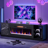 Bestier 70" Fireplace TV Stand for 80" TV with Storage Cabinet, Modern PS5 Entertainment Center with 36" Electric Fireplace, Open Storage Shelve for Living Room Black Marble Bestier