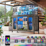 Unikito Reptile Tank Stand Fish Tank Stand with Power Outlets & LED Light, 55-75 Gallon Reversible Terrarium Stand with Cabinet, Metal Aquarium Stand for Reptile Terrarium, Turtle Tank, Black Oak Unikito